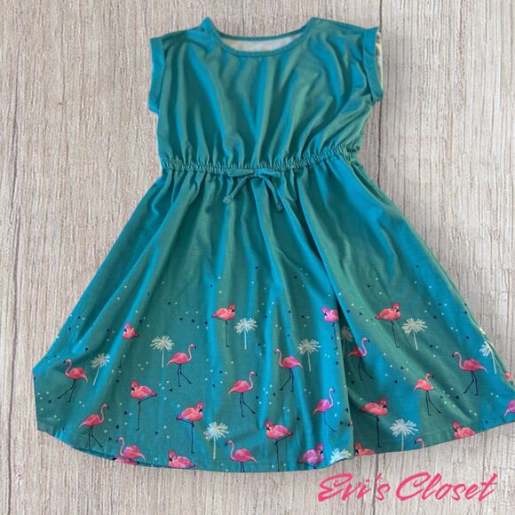 SO Turquoise Flamingo Short Sleeved Dress Girls Size 7-8 - Picture 4 of 8